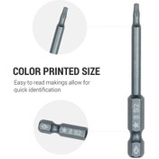 Resim Mufunye 10 Adet Ts8 Torx Uçlu Vidalama Bitseti - S2 Çelik, Mıknatıslı, 65mm Uzunluk, 6.3mm Sap, Mavi Kaplama 