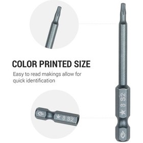Resim Mufunye 10 Adet Ts8 Torx Uçlu Vidalama Bitseti - S2 Çelik, Mıknatıslı, 65mm Uzunluk, 6.3mm Sap, Mavi Kaplama 