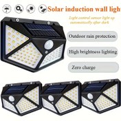 Resim 4 adet Güneş Işıkları, Dış Mekan LED Güneş Işığı, Hareket Sensörlü Dış Mekan Duvar Lambası, 100 LED 4 Yan Işık, Dış Mekan Duvarı, Teras, Avlu, Garaj, Teras, Bahçe için Güneş Sel Lambası, Araba Sahne için Uygun 