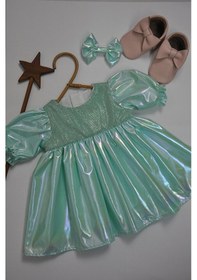 Resim Water Green Toka Aksesuarlı Kız Bebek Elbise Mint 