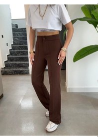 Resim Soonaksesuar Kadın Yüksek Bel Full Likralı Krep Kumaş Pantolon Kahve 