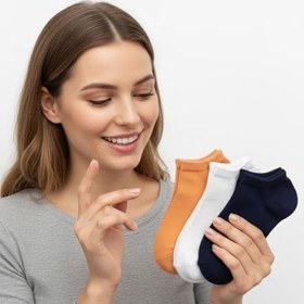 Resim 12'li Pamuklu Görünmez Çorap Seti | Turuncu Beyaz Gri Renkli Babet Çorap | Sneaker İçin Nefes Alan Kaymaz Kısa Çorap 