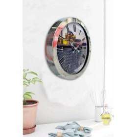 Resim Bahat Krom Çerçeveli Salon Ofis Duvar Saati 36 cm 