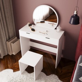 Resim Bimossa V20 Flora Tabureli Makyaj Masası - Meşe - Kumtaşı 