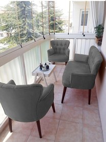 Resim Azra Mobilya Çay Seti Koltuk Takımı - Düz Renk - Ahşap Ayak - Babyface Kumaş - Gri Gri 