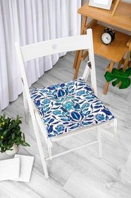 Resim RealHomes Mavi Cam Göbeği Etnik Desenli Pofidik Kare Sandalye Minderi 
