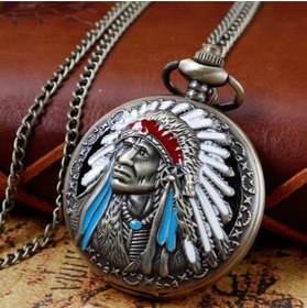 Resim hediyesahibi Kişiye Özel Vintage Kızılderili Kabartmalı Cep Saati 