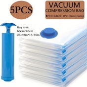 Resim Adet 5 Ekstra Büyük Vakumlu Saklama Torbası Seti (40x60cm, 1 Manuel Pompa Dahil) - Yer Tasarrufu, Sızdırmaz Sıkıştırma, Toz ve Nem Geçirmez, Kıyafetler ve Yatak Örtüleri, Yurt, Gardırop ve Taşınma İçin İdeal, Gardırop Yönetimi,Yurt Organizasyonu,Verimli Paketleme,Kompakt Tasarım,Nem Geçirmez Malzeme 
