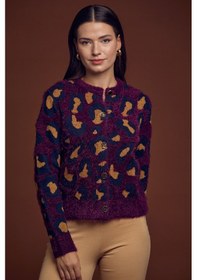 Resim Sementa Leopar Desenli Sakallı Triko Hırka - Bordo 001 