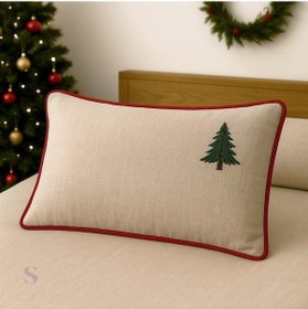 Resim Çam Ağacı Nakışlı Fırfırlı Buldan Keteni Yastık Kılıfı 50x70 1 Adet Bej 
