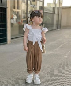 Resim Eybabykids Cocuk kahverengi pantolon beyaz bluz 