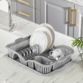 Resim Çok Amaçlı Bulaşıklık Kurutmalık ve Tabaklık, Gri, Plastik, BPA İçermeyen, Tezgah Üstü Düzenleyici, Kompakt Tasarım 
