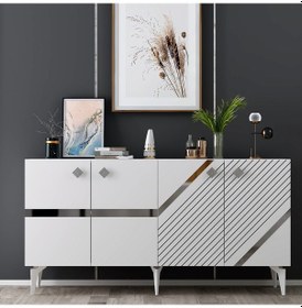 Resim İrris Konsol 4 Kapaklı Raflı Beyaz-gümüş 