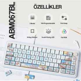 Resim Cidoo Abm067 Nebula Programlanabilir Esports Rgb Mekanik 3 Mode Kablosuz Klavye Mavi 