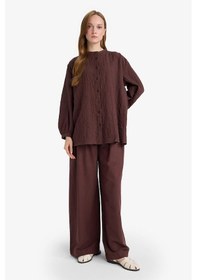 Resim Defacto Wide Leg Keten Karışımlı Pantolon F7633ax25aubn328 Kahve 