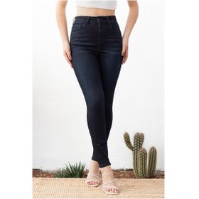 Resim Kadın Süper Skinny Fit Esnek Likralı Yüksek Bel Denim Jean Kot Pantolon Yenijennie-blue Black-k 001 