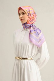 Resim Armine Klasik Desenli Saf İpek Twill Eşarp 9315d 50 Lila 