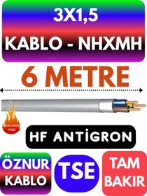 Resim Öznur 3x1,5 Nhxmh Alev İletmez Kablo Metre Seçenekli Gri - 6 Metre 