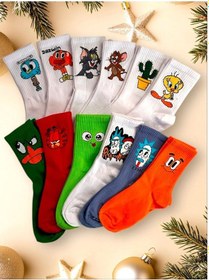 Resim Unisex 12'li Seri Sevimli Neşeli Kolej Tenis Çorap Renkli 