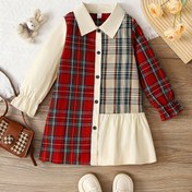 Resim Genç Kızlar Ekose Detaylı Uzun Kollu Elbise, Sonbahar Partisi Hediyesi, Prenses Elbisesi, Günlük 