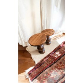 Resim Wood Ahşap 2'li Set Mantar Yan Sehpa Modern Fiskos / Kestane Renk / Zigon Sehpa Vernikli 