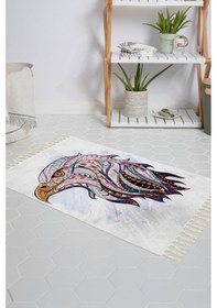 Resim Banyo Halısı Dijital Baskılı Banyo Paspası 50x80 Polyester Kaymaz Tabanlı Duş Paspası Eagle Beyaz - Siyah 