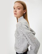 Resim Ajurlu Triko Kazak Boncuk İşlemeli Dik Yaka 