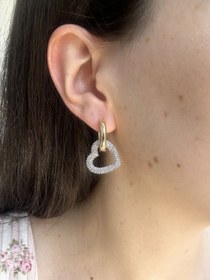 Resim Taşlı Kalp Halka Küpe 