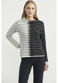 Resim Dik Yaka Kontrast Triko Kazak - Kemik Kemik 