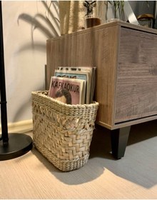 Resim AFRALYAHOME Hasır El Yapımı Doğal Dekoratif Hasır Dergilik Bambum Gazetelik Kitaplık Oda Dekoru Çok Amaçlı Sepet 