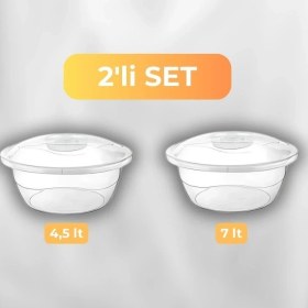 Resim 2'li Şeffaf Kapaklı Leğen Seti 4,5 Lt ve 7 Lt Leğen Seti Saklama Kabı 