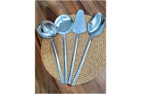 Resim Feyza Design Paslanmaz Çelik Mutfak Seti, 4 Parça, Kepçe, Kevgir, Spatula, Servis Takımı 