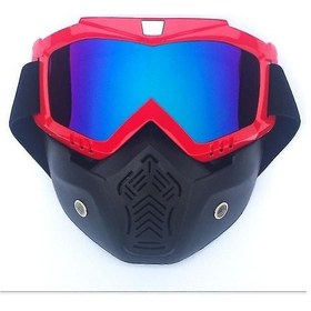 Resim Tek Beden Kırmızı Motosiklet Kaskı Sürüş Gözlüğü Gözlükleri Çıkarılabilir Yüz Maskesi X5627 