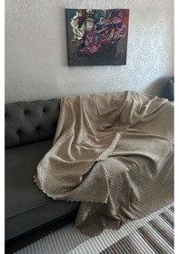 Resim Sofline Kadife Şönil Koltuk Örtüsü, Kaymaz Kanepe Örtüsü, Koltuk Şalı 180 X 220cm Bej 