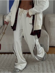 Resim Gia Collection Kadın Oversize Eşofman Takımı Vision Baskılı Beyaz - Kapüşonlu Fermuarlı, Bağcıklı Bel, Boru paça 