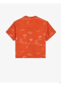 Resim Koton Kısa Kollu Gömlek Baskı Detaylı Tek Cepli Viskon Kumaş Turuncu Desenli 4skb60246tw 