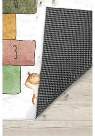 Resim Sevimli Hayvanlar Bambu Çocuk Halısı Gri 