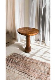 Resim Doğal Masif Ahşap Mantar Sehpa Açık Ceviz Renk Tekli Yan Sehpa - Wooden Mushroom Coffee Table Açık Ceviz 