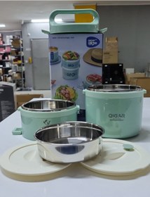 Resim Tantitoni İki Katlı Çelik Yuvarlak Yemek Taşıma Kabı, Sefer Tası, Yemek Termosu 1.9lt Yeşil 