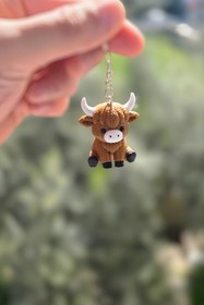Resim mmb Örgü Desenli Amigurumi Highland Cow Anahtarlık Çanta Charm Araç Aksesuarı 