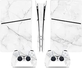 Resim PS5 Slim Skin Digital Edition Konsol ve Denetleyici, PS5 İnce Çıkartmalar Playstation 5 Konsolu ve Denetleyicileri için Vinil Çıkartmalar, Dijital Sürüm (Beyaz Mermer) 