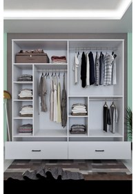 Resim Ases Mobilya Ases Ela127 Modern 4 Kapaklı 2 Çekmeceli Geniş Gardırop Giysi Dolabı Beyaz Beyaz 
