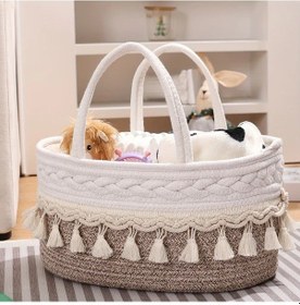 Resim Maxaccess Bohem Puantlı Püsküllü Bebek Bezi Çantası Taşınabilir Mendil Oyuncak Sepeti 