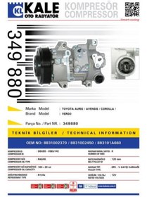 Resim KALE OTO Radyatör 349880 Klima Kompresörü Avensis 1.6 09-Corolla Uyumlu 1.6 07- (119Mm) 