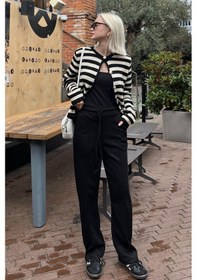 Resim Madmext Siyah Beli Ayarlanabilir Geniş Paça Pantolon Mg2215 Siyah 