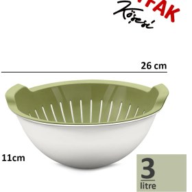 Resim PremiumPort Pratik ve Şık 3l Mutfak Süzgeç Seti, Kullanışlı Kaseli, Yeşil Tasarım 