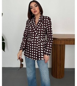 Resim Cemo Kadın Puantiyeli Tek Düğmeli Blazer Ceket Kahve 