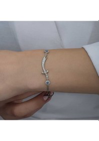 Resim 925 Ayar Gümüş Nazarlı Zülfikar Kılıcı Kadın Bileklik Beyaz 