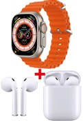 Resim GAMER ® 8 Watch 8 Ultra Akıllı Saat Turuncu Watch 2.02 Inc Beyaz I12 Bluetooth Kulaklık Hediye 
