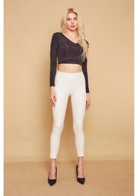 Resim JUMENT Power Strech Likralı Dar Kesim Yüksek Bel Beli Lastikli Bilek Boy Kumaş Pantolon -krem 